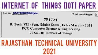 Internet of Things Exam Paper | RTU IoT Paper 2021 | IoT Previous Year Questions Paper