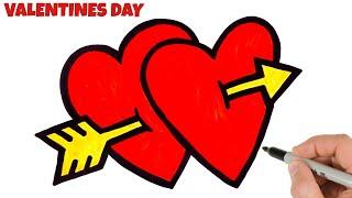 How to Draw Double Hearts with Arrow | Valentine's Day Drawings