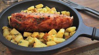 Save Dinner 3 Ingredients a Frying Pan Roasted Potatoes Fillet of Pork in a pan WITHOUT OVEN