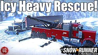 SnowRunner: Semi Truck WRECKED On The ICE ROAD! Heavy Rotator Recovery!!