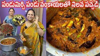 ఎండుమిర్చి పండు వంకాయలతో నిల్వ పచ్చడి || Red chilli Brinjal pickle