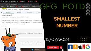 Smallest number | gfg potd today | POTD | GFG Problem of the Day | C++ |