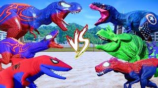 ALL BIG RED SPIDER-MAN VS ALL SUPERHERO DINOSAUR - Jurassic World PRO Spider-Man Dinosaur Team