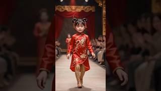 Chinese girl walking on stage,#baby #fashion #art #ai #runway#shorts #cute