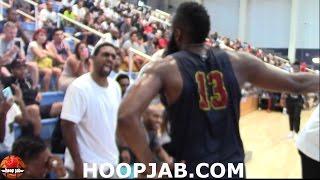 JAMES HARDEN CONFRONTS CRAZY FAN FOR ACCUSING HIM OF FLOPPING. HoopJab