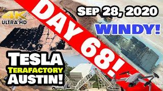 Tesla Gigafactory Austin 4K  Day 68 - 9/28/20 - Tesla Terafactory TX - TOO WINDY TO FLY (or drive)!