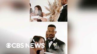 Bride blows dust off wedding vows