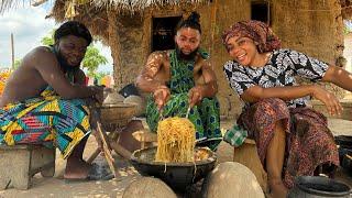 He traveled from AMERICA to  Spend time in the Village and COOK  STIRRED FRIED SPAGHETTI in Ghana