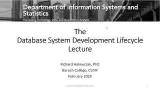 The Database System Development Lifecycle Lecture