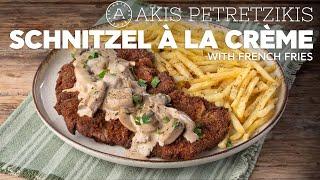 Pork Schnitzel A La Creme With French Fries | Akis Petretzikis