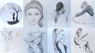 8 easy girl drawing ideas  ( part -1 ) ||  Pencil sketch Tutorials || Art Videos