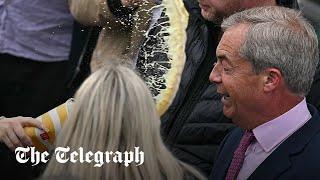 Milkshake thrown over Nigel Farage as he launches campaign in Clacton