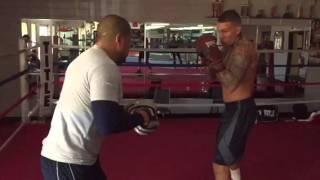 Gabe rosado working in his jab with Fernando Vargas