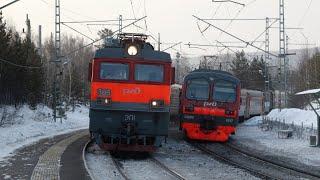 Train videos. Trains in winter in Siberia. Trans-Siberian Railway. Kacha - Snezhnitsa stretch.