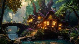 Enchanted Forest - Cozy Treehouse in the Forest Soothing Waterfall & Nature sound, ASMR