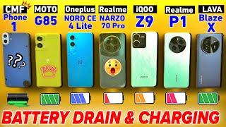 Moto G85 , CMF Phone 1 , Narzo 70 Pro , Nord CE 4 Lite , Blaze X , iQOO Z9 , Realme P1 Battery Test