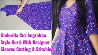 Umbrella Cut Kurti with Angrakha Pattern Neck & Designer Sleeves Cutting and Stitching