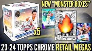 NEW MONSTER BOXES HAVE ARRIVED (WEMBY)!  2023-24 Topps Chrome Basketball Retail Mega Box Review x5