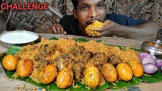 Egg fry - spicy mutton biriyani eating challenge & mutton gravy, mutton curry food eating challenge