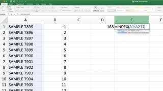 Selecting random samples from a list using =randbetween() and =index(match()) in excel