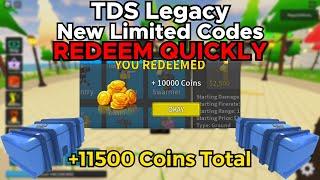 TDS Legacy LIMITED TIME CODES (10K Coins)(2 Premium Crates) - Tower Defense Simulator Legacy Roblox