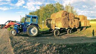 Вывозим сено по новому. Трактор МТЗ-82. 26 рулонов за раз и это не предел!!!