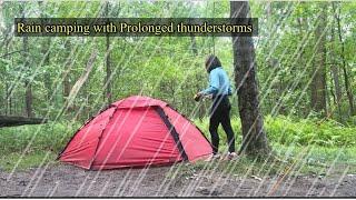 Rainy camping using tent shelter || wild camping with Prolonged thunderstorm [TentCamping]