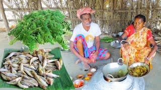 FRESH TANGRA FISH CURRY and moringa leaves recipe cooking & eating by santali tribe grandmaa