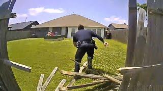 Officer Runs Through Fence To Catch Fleeing Suspect During Foot Pursuit