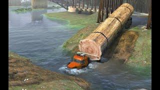 Thrilling Adventure: Giant Lumber Truck Tackles Dangerous River and Bridge! | Spintires Mudrunner