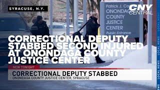 An Onondaga County Justice Center Corrections Officer was stabbed by an inmate.