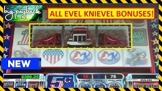 ALMOST THE IMPOSSIBLE on Evel Knievel Slots! ALL BONUS FEATURES!