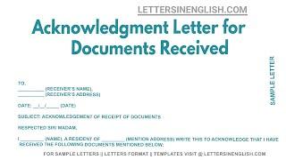 Acknowledgment Letter for Documents Received - Letter of Acknowledgement of Receipt of Documents