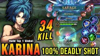 SAVAGE & 3x MANIAC!! 34 Kills Karina Insane One Shot Damage Build - Build Top 1 Global Karina ~ MLBB