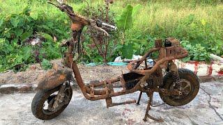 Restoration an Old Electric Motor Motorcycle Forgotten for Many Years in a Pile of Old Stuff