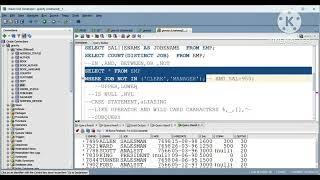 SQL Queries : Select statement ,Case,NVL,Wild cards,Like,DML