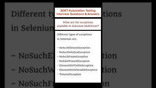 SELENIUM : What are the Exceptions available in Selenium WebDriver? SDET Automation Testing