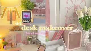 Desk makeover  Pinterest inspired, cozy & aesthetic, pink, coquette, minimalist setup