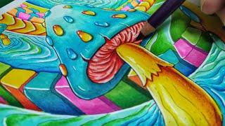 How to Draw a Psychedelic Magic  Mushroom  ( Trippy Art Timelapse )