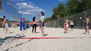 Russian Girls on bikini doing Volley Beach in Moscow