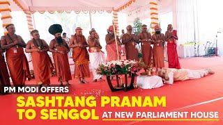 PM Modi Offers Sashtang Pranam To Sengol at New Parliament House