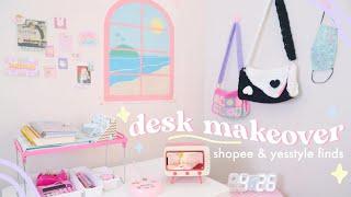 aesthetic desk makeover (korean inspired) + shopee finds/haul & YesStyle makeup (Philippines)