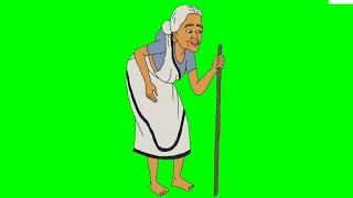 Green Screen cartoon character// grandma, talking, walking, listening//Green Screen R //