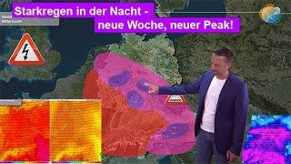 Gewitter/Unwetter & Starkregen in der Nacht. Neue Woche, neuer Wärme-Peak. Mittelfrist-Update.