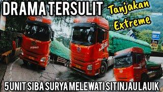 MOMEN TERSULIT !!! Konvoi 5 Unit Truk Trailer Siba Surya Lewat Sitinjau Lauik