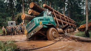 Massive Wood Logging Truck in Action, World's Largest Heavy Equipment Machines #36