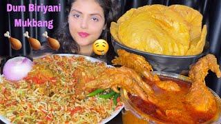 Eating Hyderabadi Biriyani With Chicken Korma And Masala Puri,Mukbang,ASMR,Big Bites