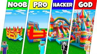 Minecraft Battle: NOOB vs PRO vs HACKER vs GOD: BOUNCY CASTLE HOUSE BASE BUILD CHALLENGE / Animation