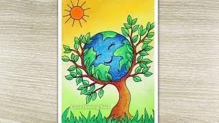 How to draw Save Environment Poster, Save Tree Save Earth Drawing