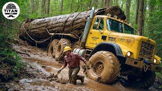 Extreme Dangerous Big Logging Wood Truck Driving Skill | Fastest Chainsaw Cutting Tree Machines #10